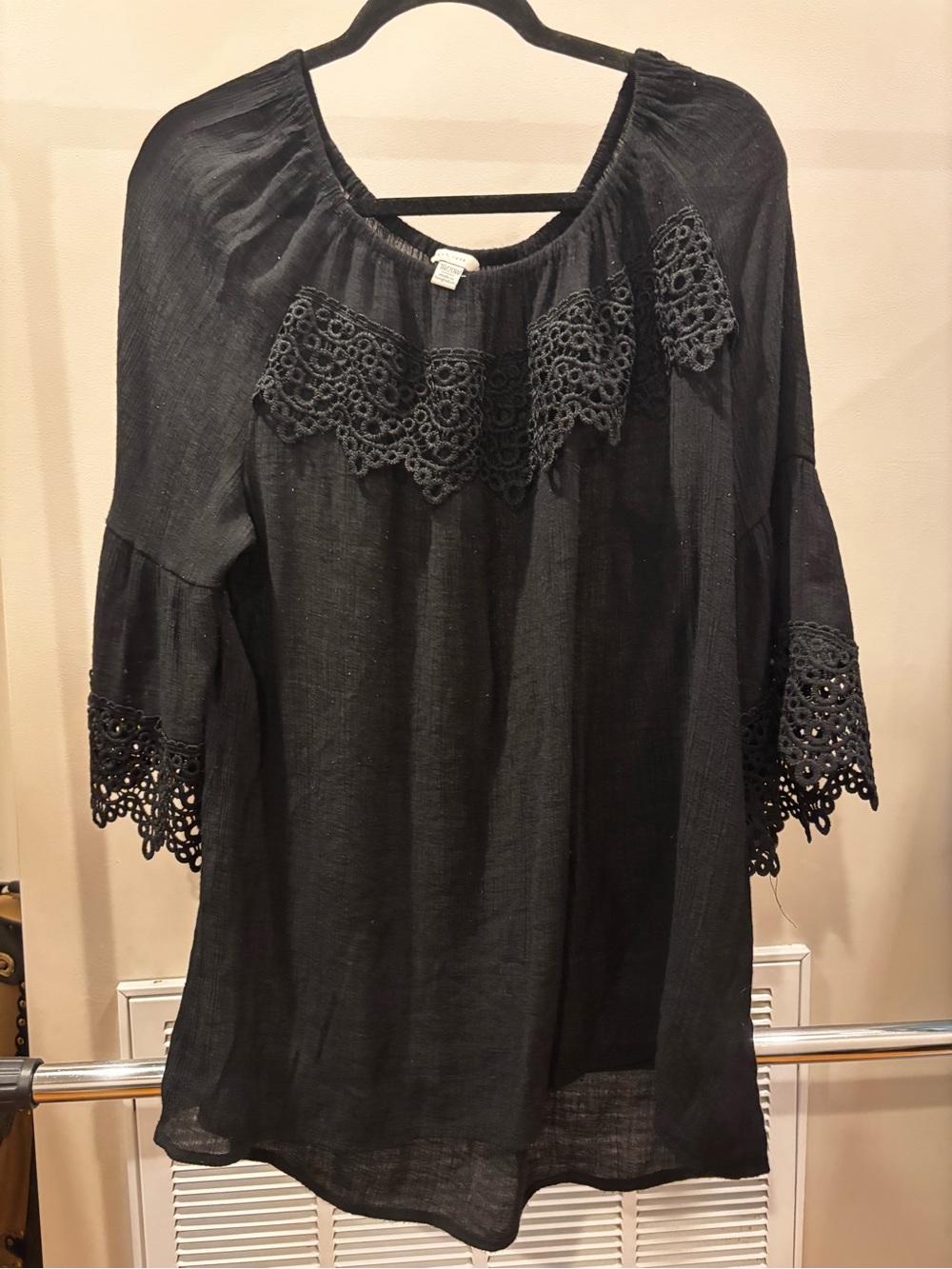 Cato Black Crochet Trim Tunic